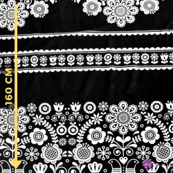 Cotton Scandinavian pattern with black and white flowers