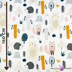 Cotton 100% animals with trees (foxes, bears and hedgehogs)