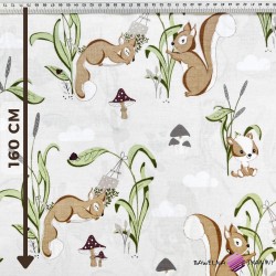Cotton 100% squirrels on a hammock on a light beige background