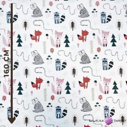 Cotton 100% animals with spruces (foxes, raccoons and squirrels)