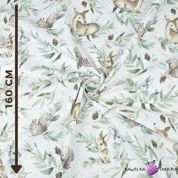 Cotton deer with bunnies and sage leaves on a white background