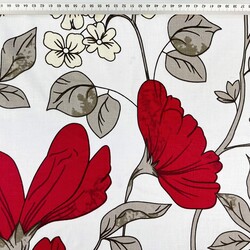 Cotton 100% large red flowers with ecru flowers - 220 cm