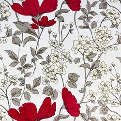 Cotton 100% large red flowers with ecru flowers - 220 cm