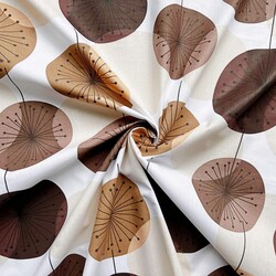 Cotton 100% beige and brown dandelions on a white background