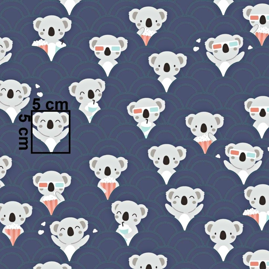 Cotton koala in the cinema on a navy background