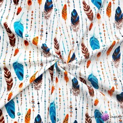 Cotton orange & blue feather with beads on white background