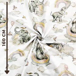 Cotton beige-grey elephants with a rainbow on a white background