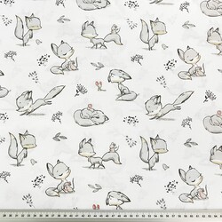 Cotton 100% gray foxes and mice on a white background