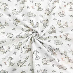 Cotton 100% gray foxes and mice on a white background