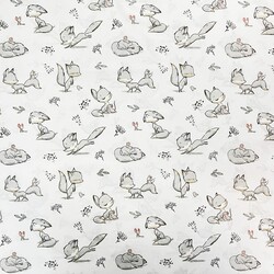 Cotton 100% gray foxes and mice on a white background