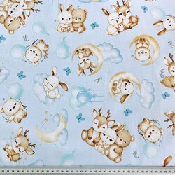 Cotton 100% animals friends on blue background