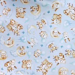 Cotton 100% animals friends on blue background