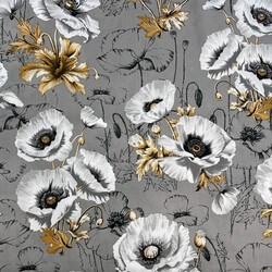 Cotton 100% large poppies flowers on a gray background