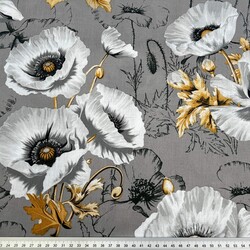 Cotton 100% large poppies flowers on a gray background