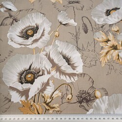 Cotton 100% large poppies flowers on a beige background