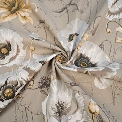 Cotton 100% large poppies flowers on a beige background