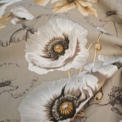 Cotton 100% large poppies flowers on a beige background