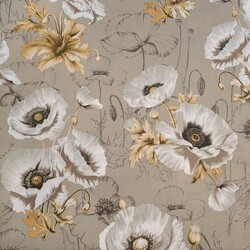 Cotton 100% large poppies flowers on a beige background