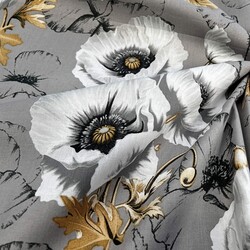 Cotton 100% large poppies flowers on a gray background