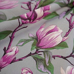 Cotton 100% pink magnolia flowers on a gray background