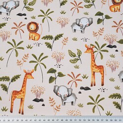 Cotton 100% African mini animals on an apricot background