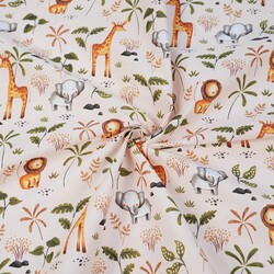 Cotton 100% African mini animals on an apricot background