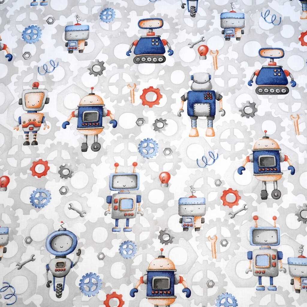 Cotton 100% blue and orange robots