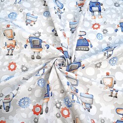 Cotton 100% blue and orange robots