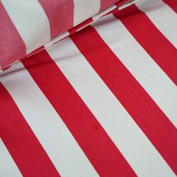 Sun lounger fabric with red stripes on an ecru background