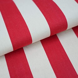 Sun lounger fabric with red stripes on an ecru background