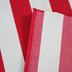 Sun lounger fabric with red stripes on an ecru background