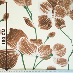 Cotton 100% large brown magnolia flowers on ecu background