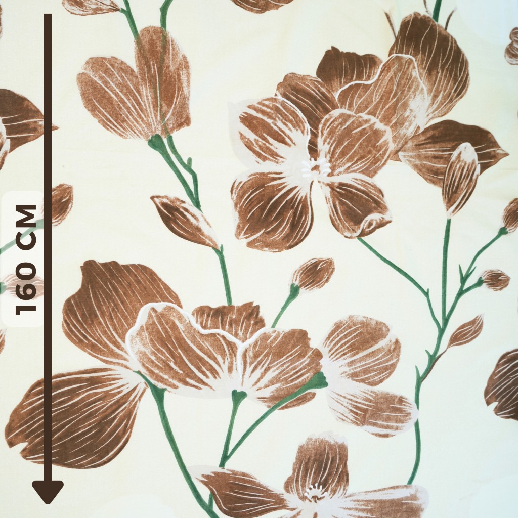 Cotton 100% large brown magnolia flowers on ecu background