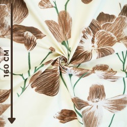 Cotton 100% large brown magnolia flowers on ecu background