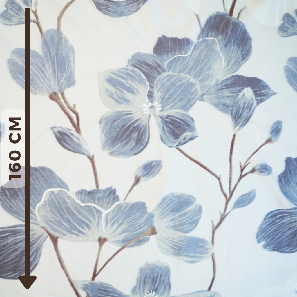 Cotton 100% large denim magnolia flowers on a light gray background