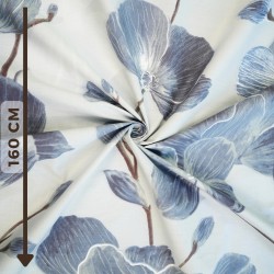 Cotton 100% large denim magnolia flowers on a light gray background