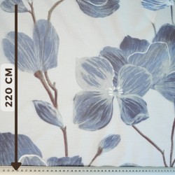 Cotton 100% large denim magnolia flowers on a light gray background - 220 cm