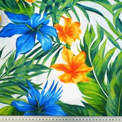 Cotton 100% large sapphire orange hibiscus flowers - 220 cm