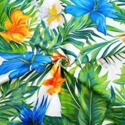 Cotton 100% large sapphire orange hibiscus flowers - 220 cm