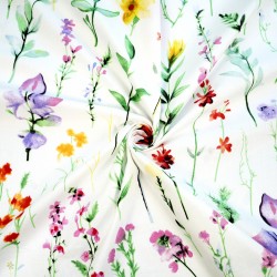 Cotton 100% colorful wildflowers with twigs on white background - 220 cm