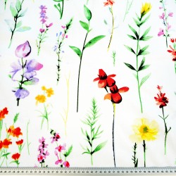 Cotton 100% colorful wildflowers with twigs on white background - 220 cm