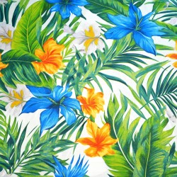 Cotton 100% large sapphire orange hibiscus flowers