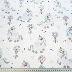 Cotton 100% mint gray unicorns and dream catchers