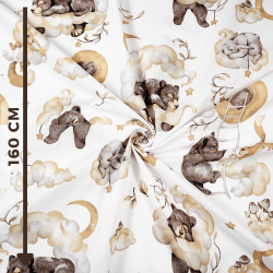 Cotton 100% sleeping animals with brown and beige gingerbread cookies on a white background