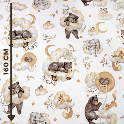 Cotton 100% sleeping animals with brown and beige gingerbread cookies on a white background