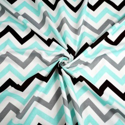 Cotton 100% turquoise gray black zigzag on a white background