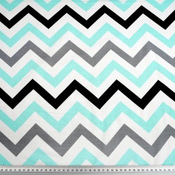 Cotton 100% turquoise gray black zigzag on a white background