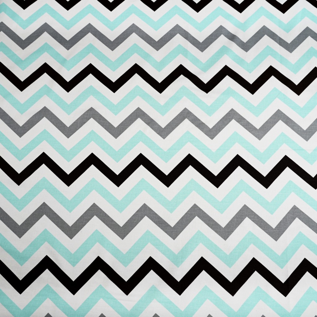 Cotton 100% turquoise gray black zigzag on a white background