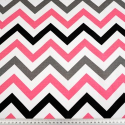 Cotton 100% raspberry gray black zigzag on a white background