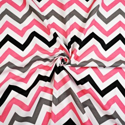 Cotton 100% raspberry gray black zigzag on a white background